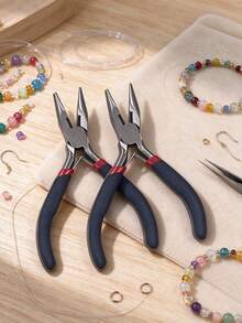 Black 12.5cm Long Pointed Nose Pliers, Anti-Slip Serrated Jaw, Built-In Spring Return, Smooth Opening And Closing Without Jamming, Essential Tool For Handmade Creators, Suitable For Beading DIY, Earring And Bracelet Assembly, Metal Wire Shaping And Various Small Handmade Modification And Creation - Black Pliers - View 1