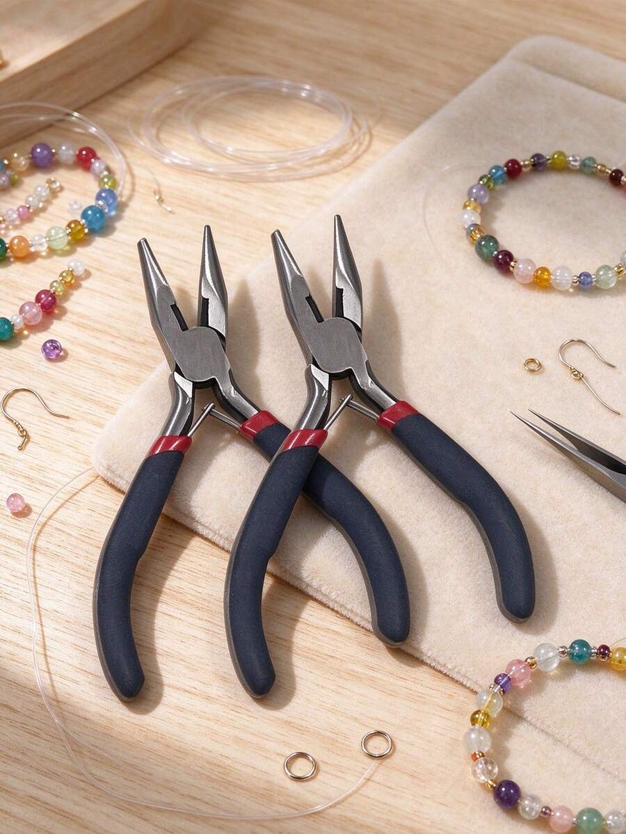 Black 12.5cm Long Pointed Nose Pliers, Anti-Slip Serrated Jaw, Built-In Spring Return, Smooth Opening And Closing Without Jamming, Essential Tool For Handmade Creators, Suitable For Beading DIY, Earring And Bracelet Assembly, Metal Wire Shaping And Various Small Handmade Modification And Creation - Black Pliers - View 1