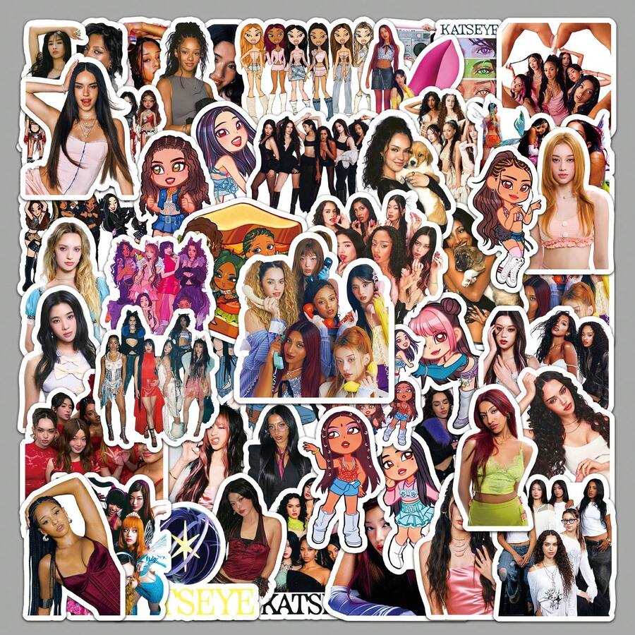 asmodee 50pcs KATSEYE Stickers Popular Girl Group Star Merchandise Singer DIY Waterproof Decorative Stickers For Storage Box And Guitar - Style Random - View 1