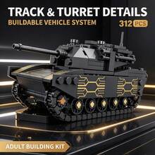 Black Gold Tank Series Building Model, 312 PCS 4-In-1 Adult Collectible Brick Kit, Heavy Armor, Tracks & Turret, Ideal Halloween, Christmas, Thanksgiving & Birthday Gift For Hobby Collectors - Multicolor - View 3