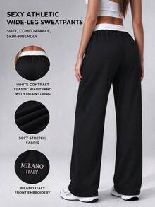 1pc Women's Spring/Autumn Soft Comfortable Breathable Straight Leg Jogging Fitness Workout Pants, Sweatpants, Joggers - Black - View 3