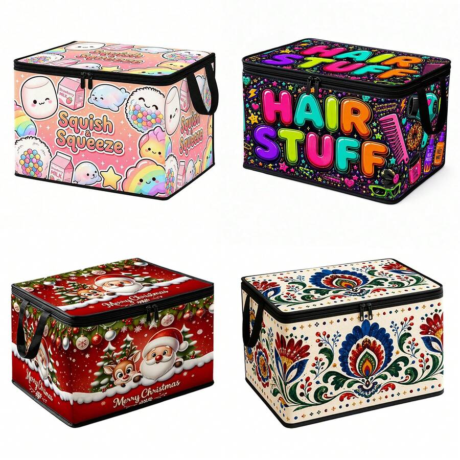 1pc Foldable Zipper Storage Box, Colorful Hair Graffiti Pattern, Multiple Styles Available, Perfect For Travel, Packing, Clothing, Pants And Bedding, Keeps Home Items Organized And Easy To Find