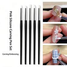 5pcs Nail Art Gel Carving & Printing Silicone Nail Brushes, Soft Reusable Silicone Brush Heads, 5 Different Brush Head Designs, Suitable For Home DIY, Professional Nail Salon And Beginner Nail Artists, Halloween And Christmas Gifts - Multicolor - View 1