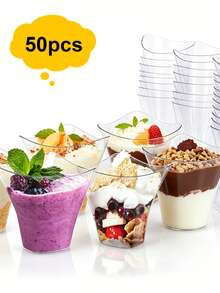 25pcs/50pcs Creative Asymmetrical Plastic High Transparency Mousse Cups, Dessert Cups, Pudding Cups - Clear - View 10