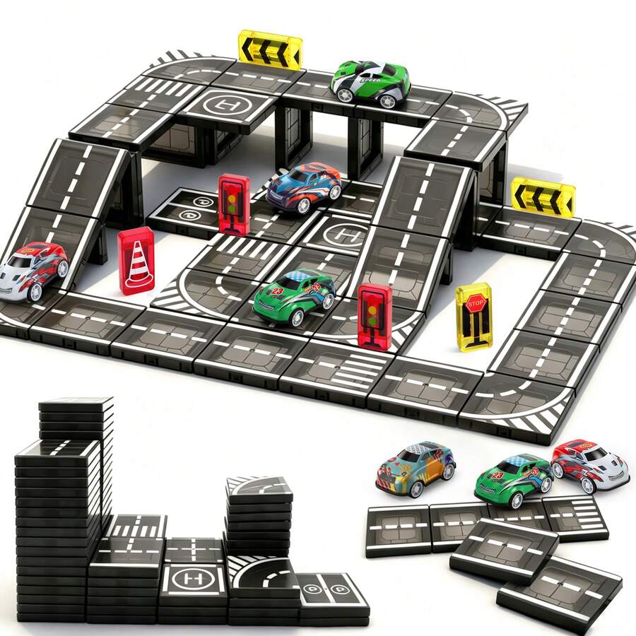 42pcs Magnetic Track Set, Suitable For Pulling Cars, Magnetic Building Blocks, Creative Assembly Toys, Educational Magnetic Toys, Suitable For Boys And Girls - Multicolor - View 1