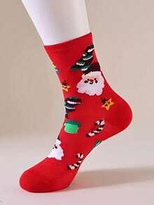 1/3/5/10 Pairs Autumn/Winter Christmas Themed Socks, Unisex, Featuring Santa Claus, Reindeer, Snowman, Gingerbread Man And Other Patterns, Cartoon Style Mid-Calf Socks - Multicolor - View 7