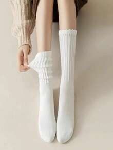1/3/5/10 Pairs Vertical Striped Loose Over-The-Knee Socks, Double-Needle Long Socks, Matching Tall Boots Socks, Leg-Lengthening Decorative Socks, JK Fashion Girl Style, Suitable For Daily Wear, Y2K Style, Comfortable And Warm - Multicolor - View 11