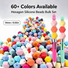 24/100Pcs Morandi Color Palette Faceted Hexagon Silicone Beads, Polygonal Beads For DIY Jewelry & Bead Pen Making - Morandi Color Scheme - View 3