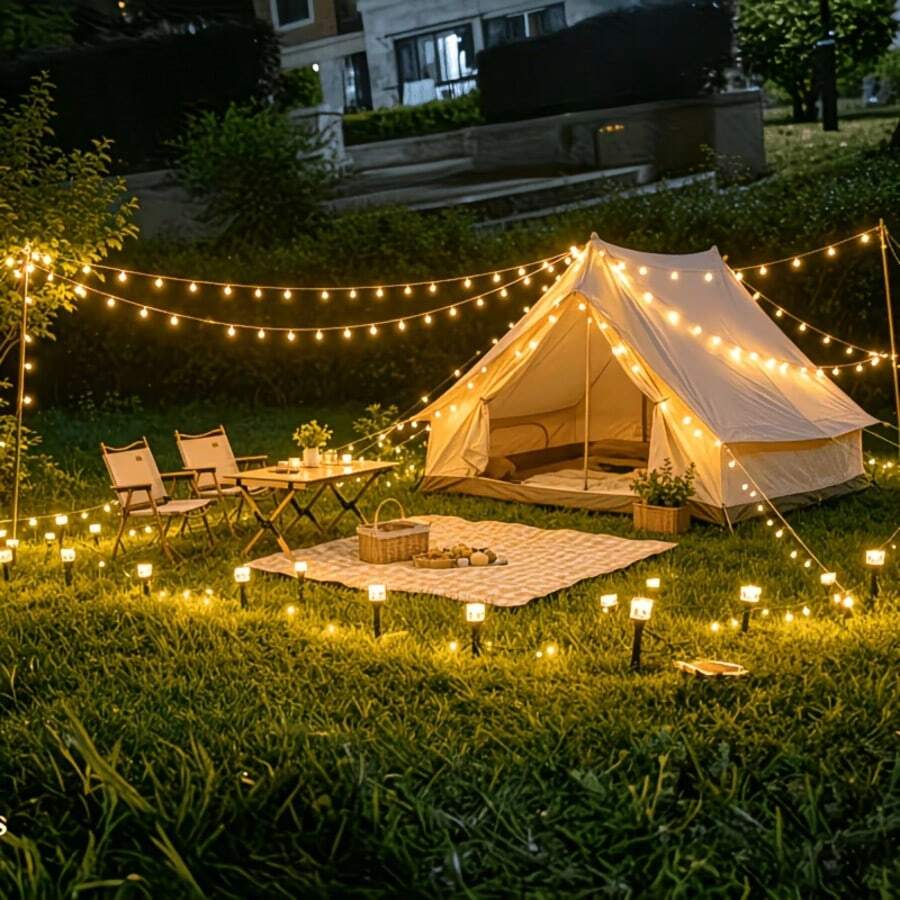 Solar Ice Cube LED Ground Lamps, Warm White & Rainbow Color Options, Clear Patterned Square Shade, Weather Resistant, Outdoor Stake Lighting For Path, Lawn, Backyard Gathering