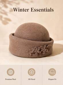 Solid Color 3D Flower Decor Elegant Beret - Adjustable - View 5