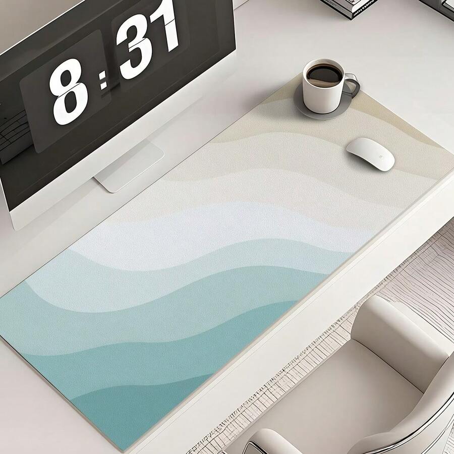 1pc Multi-Size Computer Mouse Pad, Extra Large Office Laptop Keyboard Pad, High Quality High Aesthetic Desk Mat, Desktop Protector, Suitable For Home, School And Classroom Writing, Learning, Computer Office Desk - Rainbow Wave - View 1