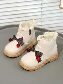 Girls' Comfortable Versatile Sweet Lace Bow Ankle Boots - Beige - View 3