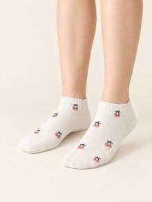 5 Pairs Women's Cute Strawberry, Rabbit, Cherry Short Socks, Ins College Style, Comfortable Soft Breathable, Versatile For Daily, Sports, Casual Wear, Suitable For Spring, Summer, Autumn - Multicolor - View 5