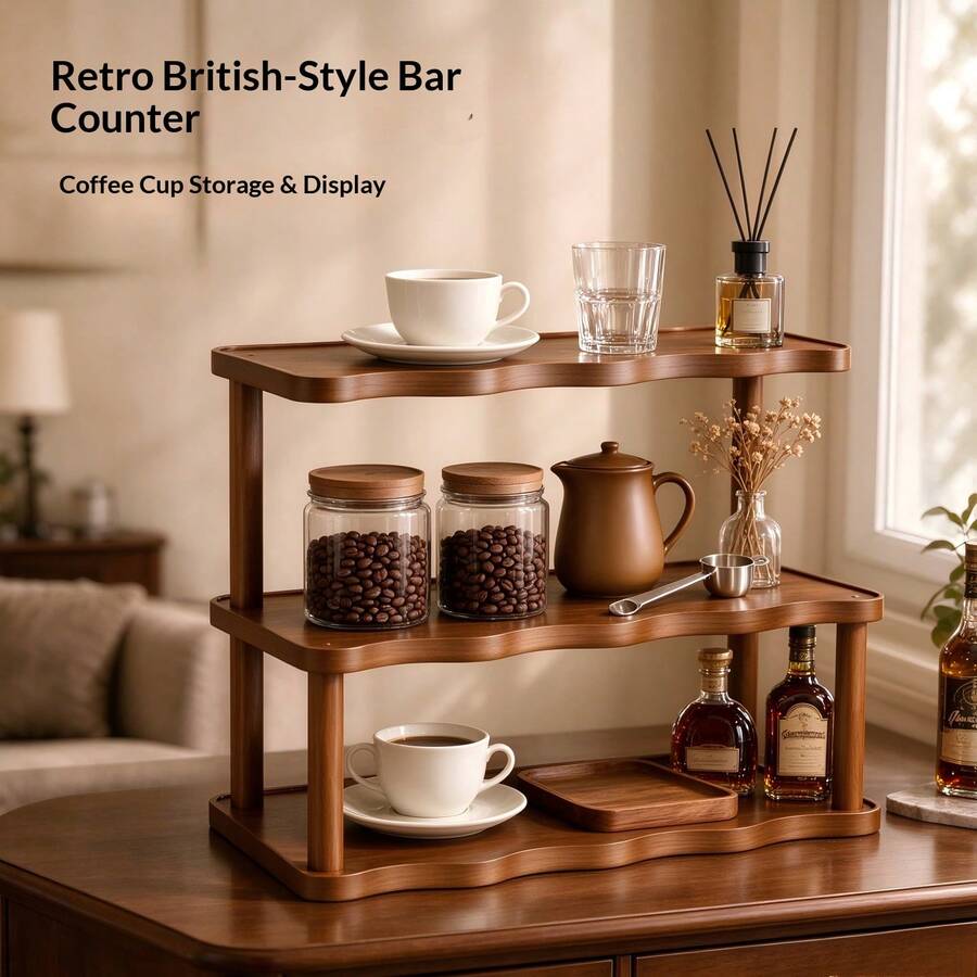 1PC Bedroom Vanity Makeup Organizer, 3-Tier Desktop Cup Storage Rack, Living Room Bar Coffee Cup Organizer, Kitchen Cup Holder, Office Desktop Wave Storage Rack, Christmas, Halloween Home Decor, Suitable For Kitchen, Living Room Bar, Study, Dining Room, Exquisite And Beautiful - Multicolor - View 1