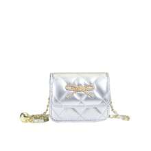Girls' Quilted Bow Mini Crossbody Bag, Shiny Metallic Chain Small Square Purse, Cute Princess Coin Pouch - A - View 9