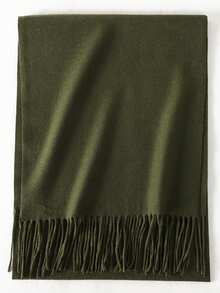 1pc Women's Casual Solid Color Cashmere Scarf, Suitable For Winter Morning And Evening Outings, Cold Protection And Warmth - Army Green - View 4