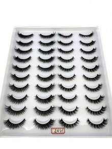 20 Pairs Cross-Style Fluffy Faux Mink False Eyelashes, Natural Long Handmade Curly 3D False Eyelashes, D Curl Mixed Style Makeup False Eyelashes - Black - View 1