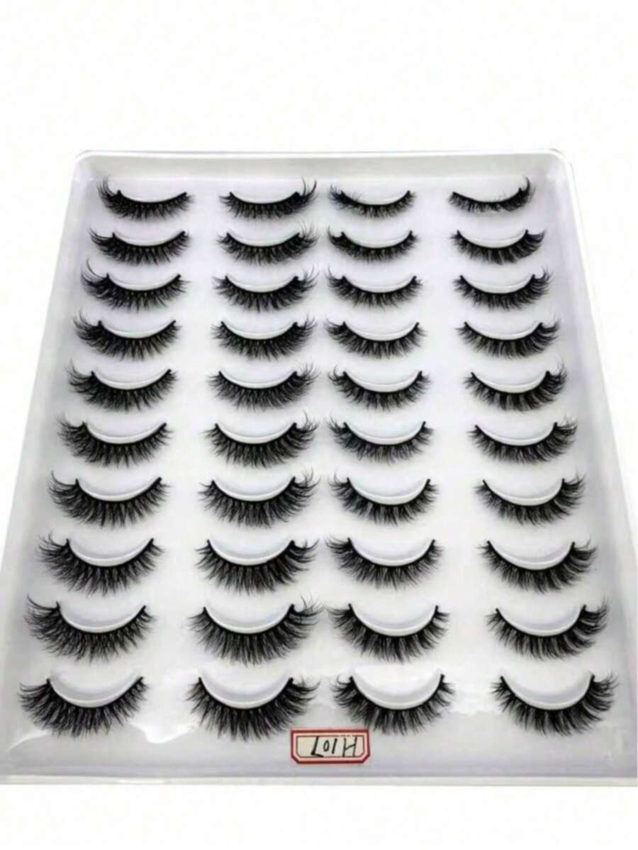 20 Pairs Cross-Style Fluffy Faux Mink False Eyelashes, Natural Long Handmade Curly 3D False Eyelashes, D Curl Mixed Style Makeup False Eyelashes - Black - View 1