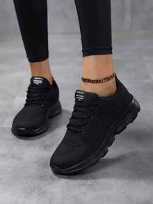 Casual Sports Shoes, Mesh Slip-On Fitness Running Shoes, Comfortable Soft Non-Slip Walking Shoes - Black - View 5