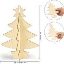 10pcs Christmas Tree Wooden Crafts DIY 3D Christmas Tree Sign Christmas Craft Decorations Blank Wooden Pieces Desktop Decor Christmas Holiday Desktop Gift Only Separate Wooden Pieces - A - View 6