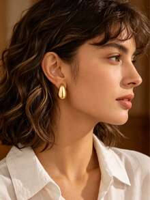 Set Anting Emas Statement 6-18 Buah, Anting Lingkaran Terbuka Tebal yang Lucu, Anting Tusuk, Perhiasan Emas, Anting untuk Wanita, Hadiah - Emas - View 6