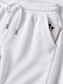 Pantalones deportivos pans pants dama mujer casuales casual pantalón wide leg pierna ancha estilo deportivo bolsas bolsillos funcionales tela cómoda suave cintura elástica ajuste holgado - Blanco - Ver 3