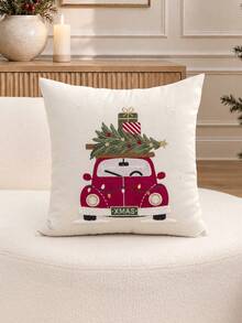 1pc Christmas Tree Embroidered Pillowcase, Christmas Gift Car Pillowcase, Suitable For Indoor Decoration, Christmas Decoration, All-Season Pillowcase, Without Insert - Multicolor - View 2