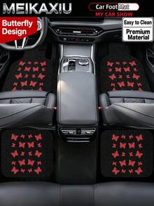 MEIKAXIU 1/2/4PCS Beautiful Butterfly Silk Loop Car Floor Mats, Easy To Clean, Wear-Resistant, Dirt-Resistant, Shake To Clean, Universal Fit Car Floor Mats Protection Pads For Women - Butterfly Chenille Bath Mat - View 6