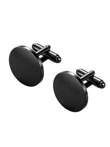 Men Round Solid Cufflinks, Smooth Polished Plain Round Surface, Classic Business Formal Style, Shirt Cuff Links, All Season Wedding Accessory - Multicolor - View 9