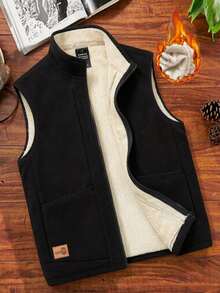 Men's Autumn/Winter Sports Letter Velvet Casual Outdoor Running Vest Jacket - Black - View 2