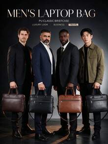 Men's PU Classic Briefcase, Fits Documents & 14.5-Inch Laptop, Minimalist Fashion For Work, Commute, Business Travel, High-End Elegant, Top Gift Choice For Men - Style 1 - View 12
