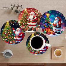 6pcs Christmas Themed Coasters, With Santa Claus Pattern, Add Festive Atmosphere To Holiday Table Decor - View 2