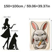 1pc Cute Angry Rabbit Flannel Blanket, Super Soft Flannel Throw, Office Nap Sofa Cover, Cartoon Animal Theme Air Conditioning Blanket - Multicolor - View 11