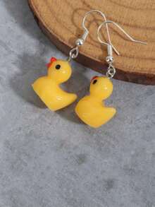 6pcs Cute Creative Realistic Yellow Duck & Apple Earrings, Personalized Fun 3D Cheering Duck Earrings For Women - Multicolor - View 4