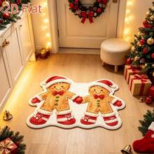 1pc Christmas Gingerbread Man Holding Hands Shaped Doormat, Entrance Mat, Carpet, Rug, Christmas Mat, Bedroom Rug, Area Rug, Small Rug - Multicolor - View 3
