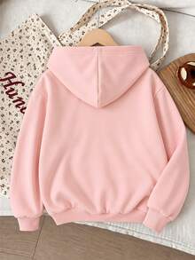 Jaket Berkerudung Resleting untuk Anak Perempuan, Warna Pink dengan Cetakan Huruf "SLAY ALL DAY", Jaket Berkerudung Kasual Longgar dan Lembut, Cocok untuk Pakaian Sekolah Sehari-hari di Musim Semi - Berwarna merah muda - View 2