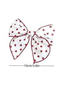 1pc Vintage Burgundy Heart Print Large Bow Hair Clip For Women, Sweet Fabric Alligator Hair Clip For Back Of Head - Multicolor - View 4