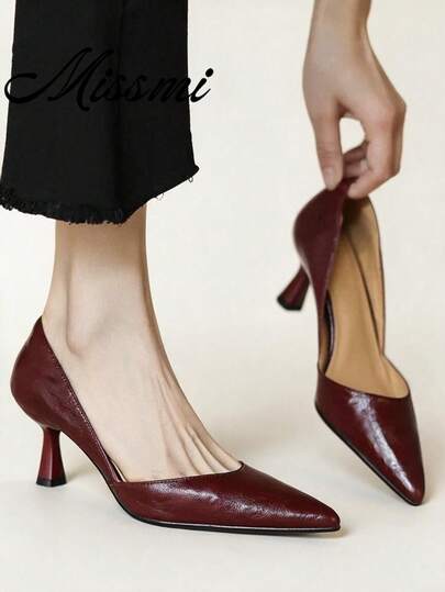 2025 New Arrival French Style Purple Pointed Toe Mid-Heel Pumps, Suitable For Commuting And Work, Spring/Autumn,Kitten Heels