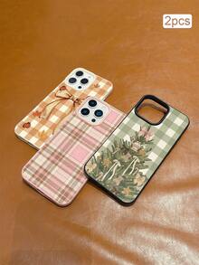 3pcs Leather Texture Autumn/Winter Plaid Bow Print TPU Shockproof Full Coverage Precision Protective Case Compatible With Apple 11/12/13/14/15/16/16Pro/16ProMax/17/17pro/17ProMax/18pro 18ProMax - Multicolor - View 4