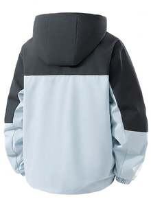 1pc Men's Patchwork Hooded Jacket, Suitable For Daily Wear And Outdoor Hiking, Autumn/Winter Outerwear - Baby Blue - View 4