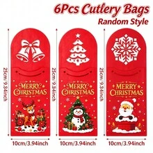 Random Style Christmas Felt Cutlery Bag, Reusable Christmas Cutlery Storage Bag, Santa Claus Snowman Reindeer Pattern Cutlery Set, Holiday Dinner Table Decoration - Multicolor - View 5