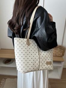 Fashion Design Tote Bag 2026 Autumn New Polka Dot Casual Korean Style Niche Large Capacity Commuter Shoulder Bag - Beige - View 4