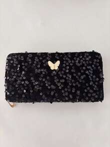 1pc Sequin Glitter Long Wristlet Clutch Wallet, Butterfly Decor Zipper Style, Evening Party Date Handbag, Ideal Gift For Women - Multicolor - View 13