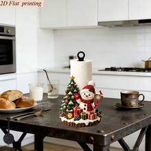 2D Flat Printed Kitchen Paper Towel Holder 1pc Christmas Style Cozy Snowman Christmas Tree Design Creative Desktop Paper Towel Rack Iron Material No Paper Towels Included Fun Holiday Design Suitable For Living Room And Dining Room - View 4