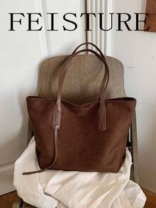 FEISTURE 1 buah Tas Tote Bahu Komuter Vintage Kapasitas Besar, Penutup Resleting, Cocok Untuk Jalan-jalan Sehari-hari, Kencan, dan Perjalanan - Kopi - View 6