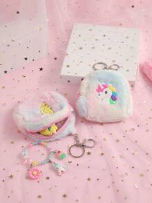 1 buah Dompet Koin Gantungan Kunci Bahan Plush Motif Unicorn untuk Anak Perempuan, Tas Koin Mini Plush Gaya Manis dan Lucu, Hadiah Liburan dan Perjalanan Sehari-hari - MultiWarna - View 7