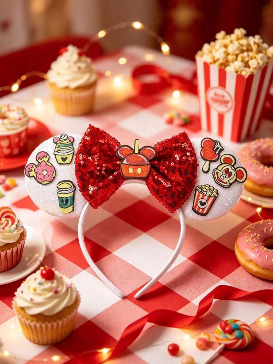 Bando Telinga Tikus Disney 1 buah, Pita Merah Berpayet, Aksesori Rambut untuk Pesta Cosplay Dewasa - MultiWarna - View 1