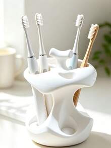 1pc Multi-Functional Creative Shaped Storage Rack, Bathroom Electric Toothbrush Holder, Can Store Makeup Brushes, Pens, Suitable For Multiple Scenes, Can Be Used On Washbasin, Vanity, Desk, Minimalist Personalized Design, Practical Storage And Decorative Ornament For Home Desktop And Bathroom - White - View 1