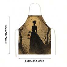 1pc Halloween Vintage Crow & Rose Print Apron - Sleeveless Halter Design, Durable & Comfortable Fit, Featuring Vintage Frame, Crow & Dark Red Rose Pattern, Suitable For Cooking, Baking & Home Cleaning, Household Cleaning, Housework Apron, Hand-Painted Gardening Apron, Fun Holiday Gift - Multicolor - View 13