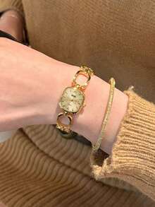 1pc Women's Gold Quartz Watch, Casual Fashion Vintage Glamorous Style, Small & Elegant, Suitable For Daily Wear, Best Gift Choice - Gold - View 5